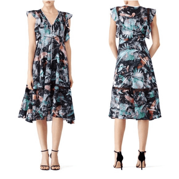 Hunter Bell Printed Harrison MIDI Floral Dress blue crepe abstract women's us 0 - Picture 9 of 9